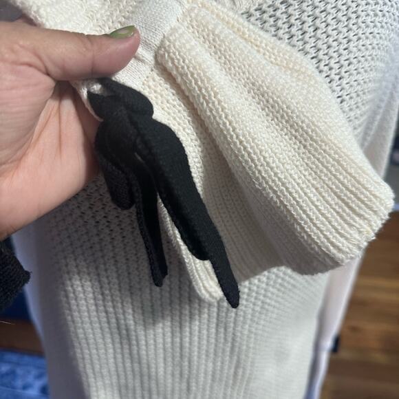 LOFT Ivory Open Knit Sweater – Bell Sleeves & Bow Tie Detail - Picture 8 of 9